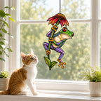Red-Eyed Tree Frog & Coneflower Holographic Acrylic Suncatcher
