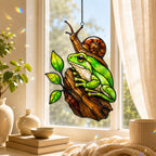 Green Frog & Snail Holographic Acrylic Suncatcher