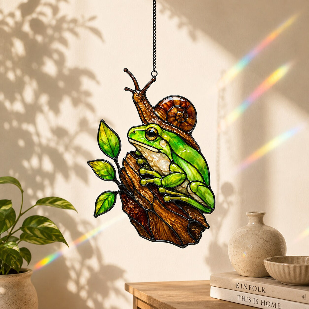 Green Frog & Snail Holographic Acrylic Suncatcher