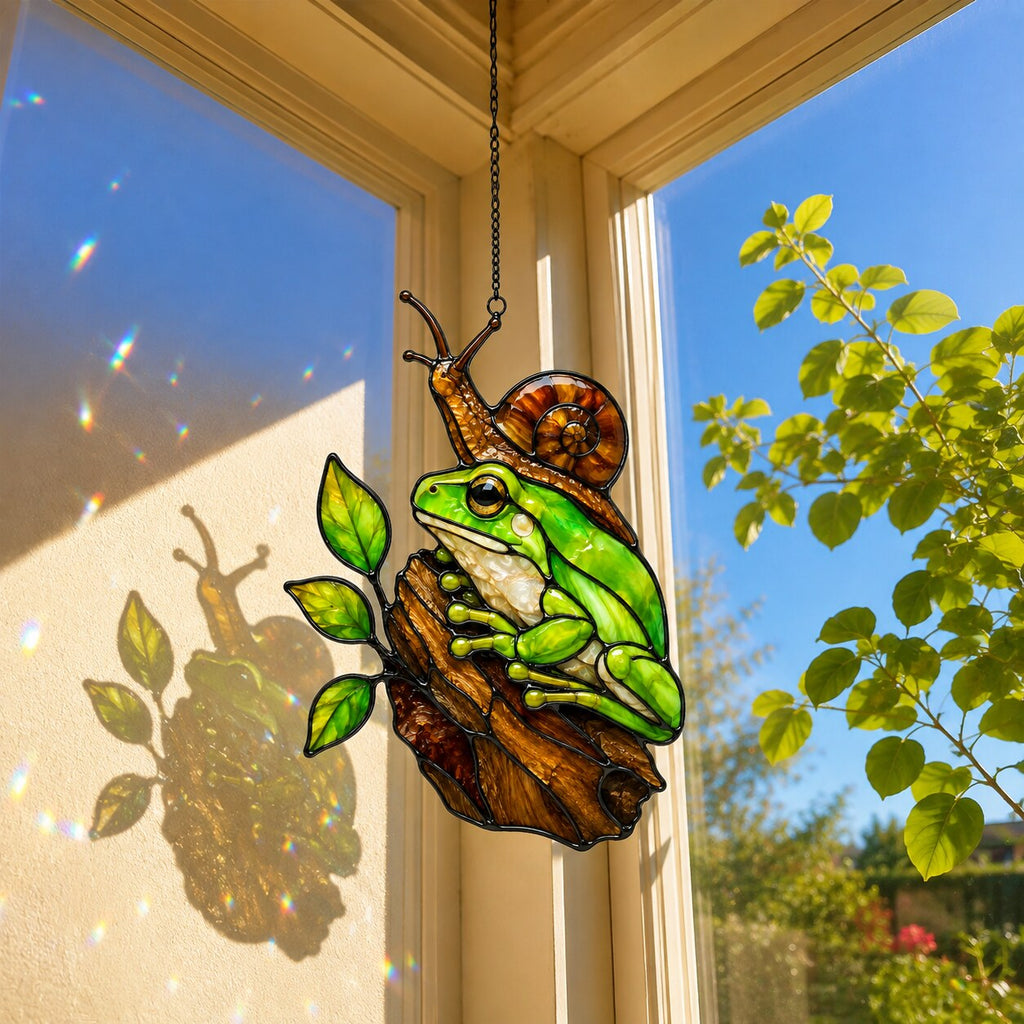Green Frog & Snail Holographic Acrylic Suncatcher