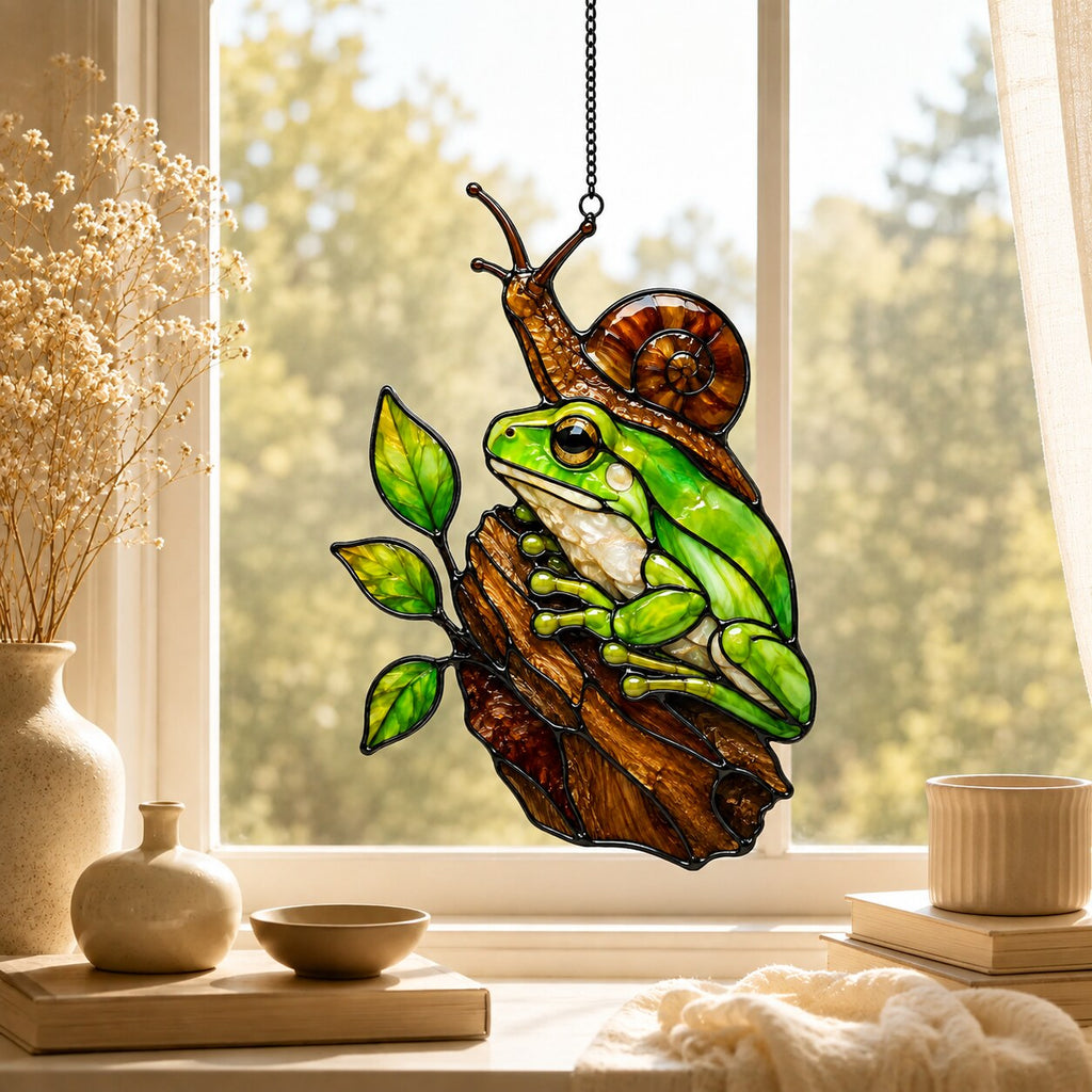 Green Frog & Snail Holographic Acrylic Suncatcher