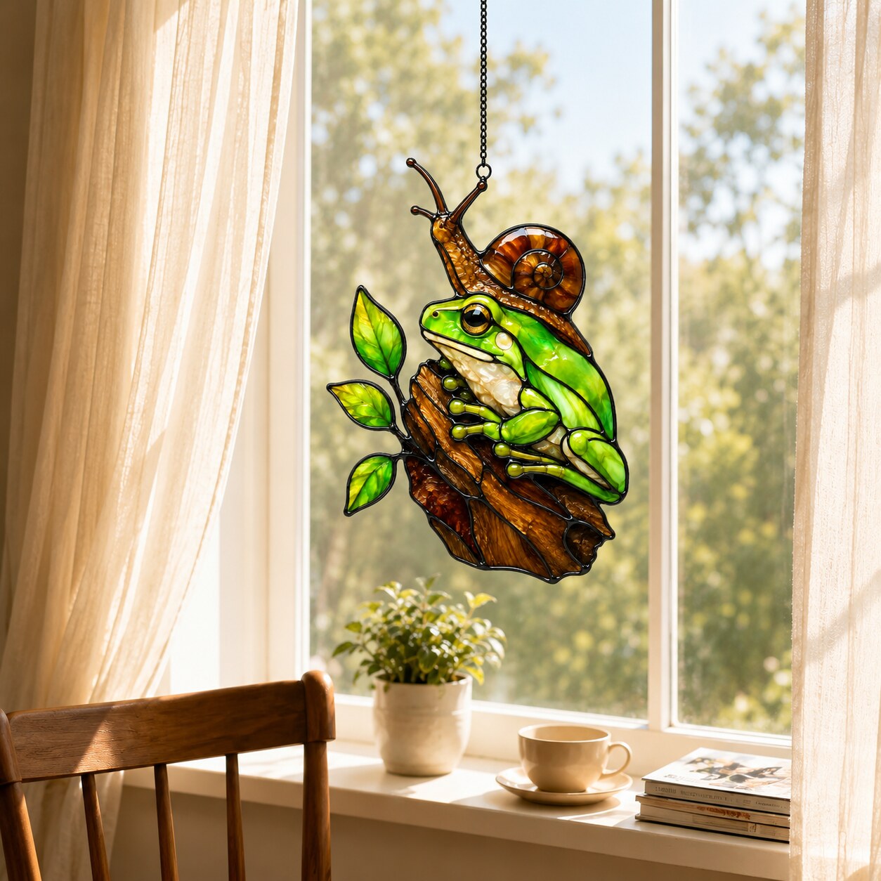 Green Frog & Snail Holographic Acrylic Suncatcher