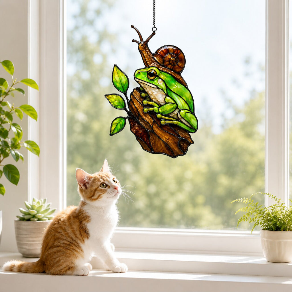 Green Frog & Snail Holographic Acrylic Suncatcher