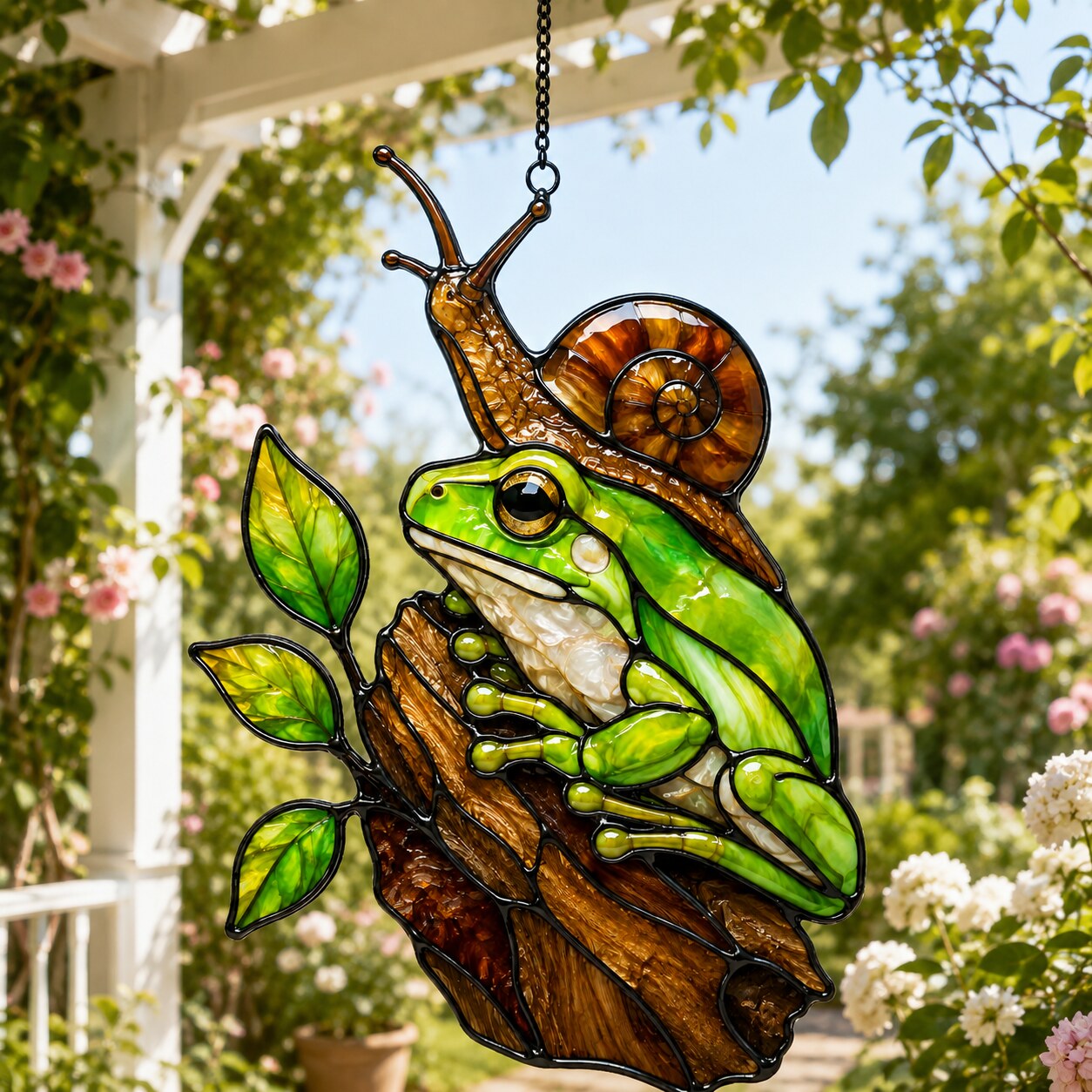 Green Frog & Snail Holographic Acrylic Suncatcher