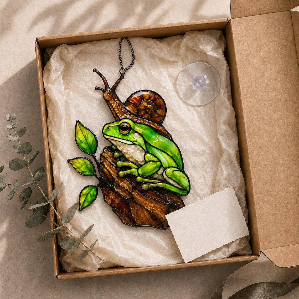 Green Frog & Snail Holographic Acrylic Suncatcher