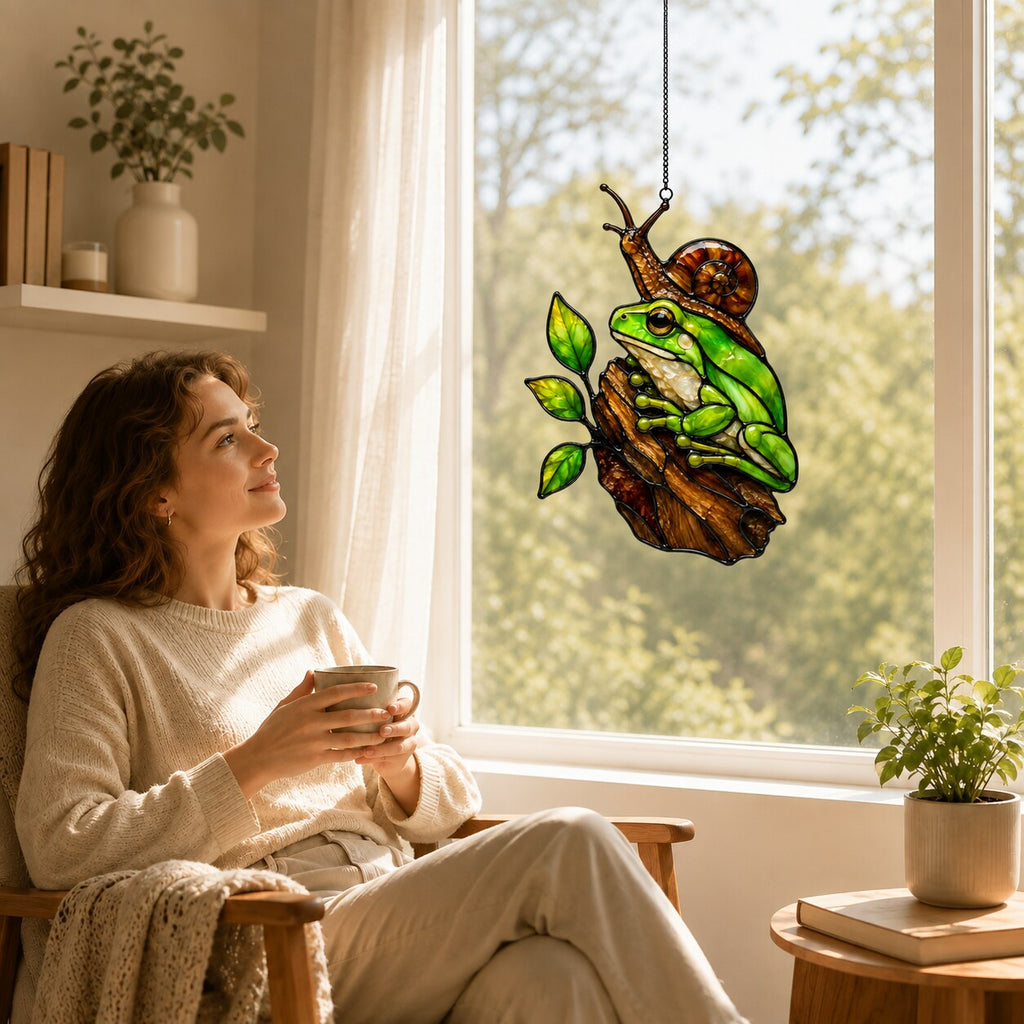 Green Frog & Snail Holographic Acrylic Suncatcher