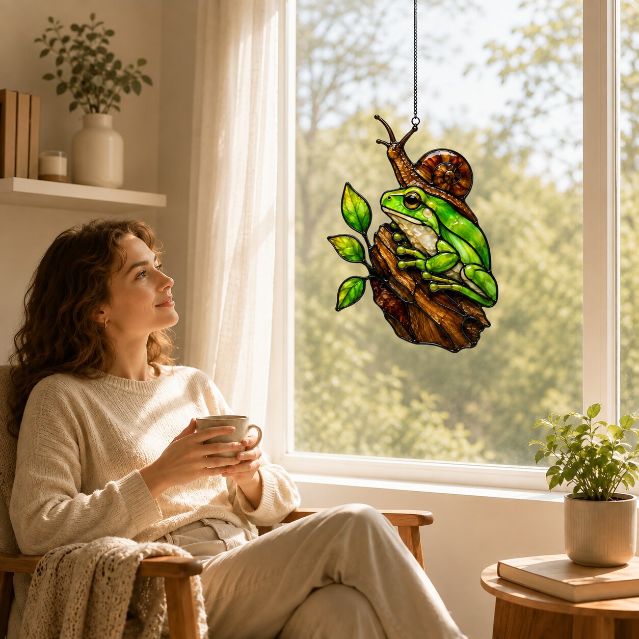 Green Frog & Snail Holographic Acrylic Suncatcher