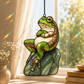 Green Frog on Rock Holographic Acrylic Suncatcher
