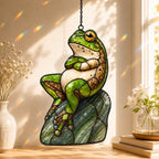 Green Frog on Rock Holographic Acrylic Suncatcher