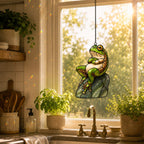 Green Frog on Rock Holographic Acrylic Suncatcher