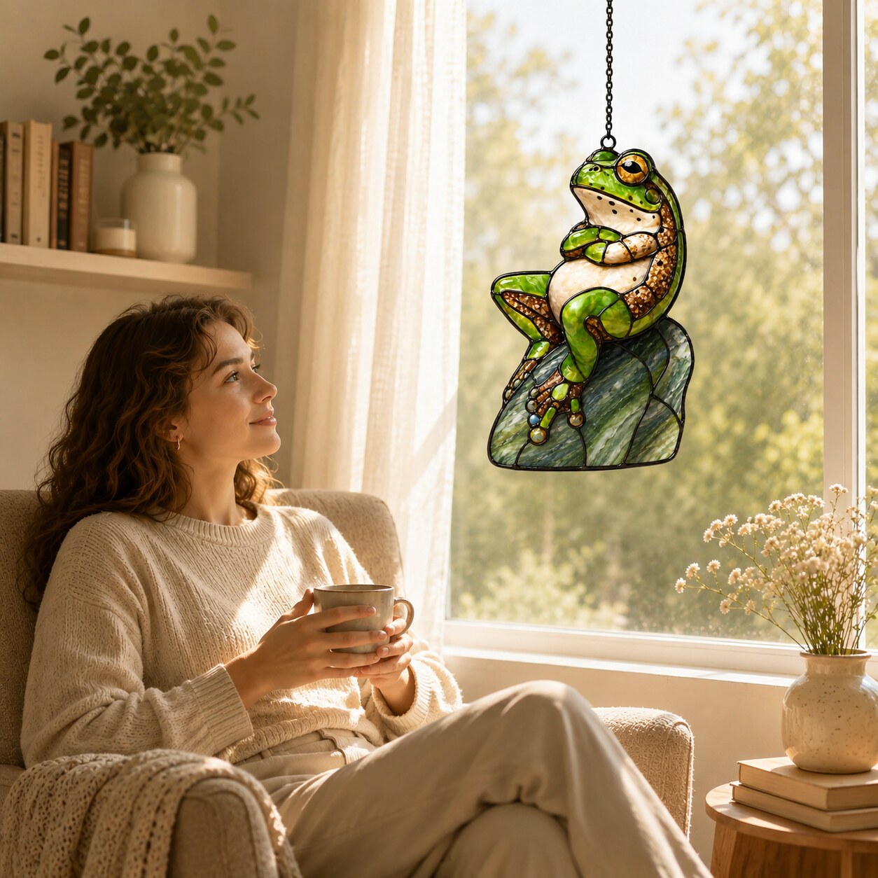 Green Frog on Rock Holographic Acrylic Suncatcher