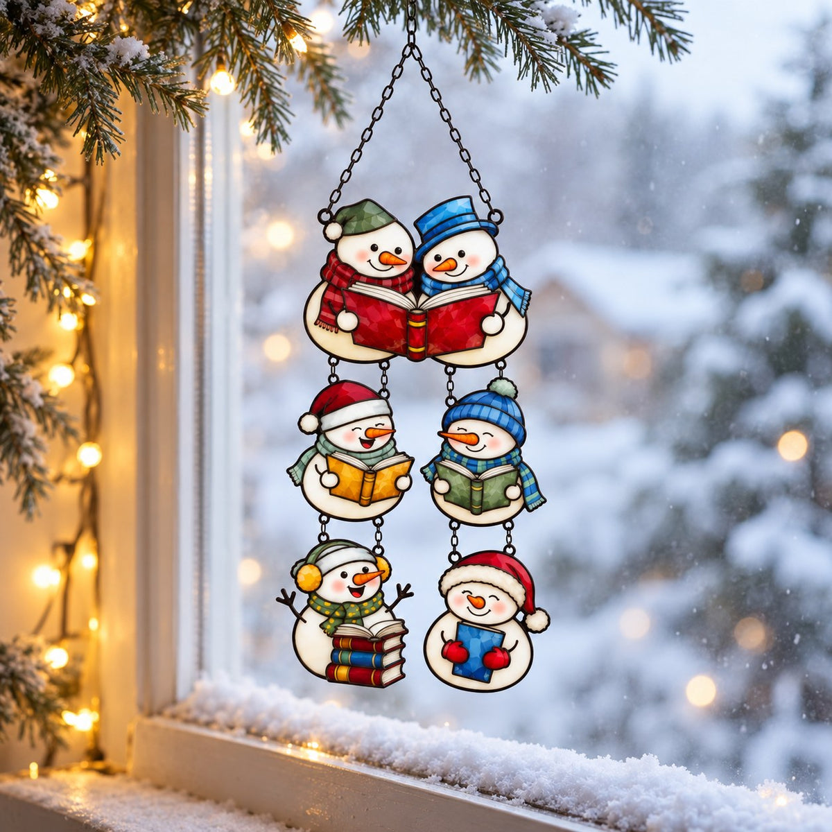Snowman Book Club Holographic Acrylic Suncatcher