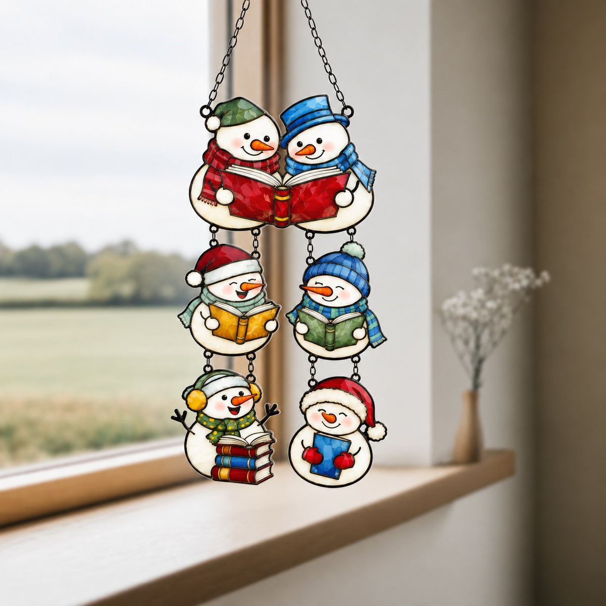 Snowman Book Club Holographic Acrylic Suncatcher