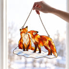 Snuggling Fox Couple in the Snow Holographic Acrylic Suncatcher