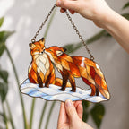 Snuggling Fox Couple in the Snow Holographic Acrylic Suncatcher