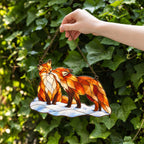 Snuggling Fox Couple in the Snow Holographic Acrylic Suncatcher