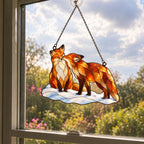 Snuggling Fox Couple in the Snow Holographic Acrylic Suncatcher