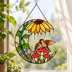 Sparrow Couple Sunflower Umbrella Crescent Moon Holographic Acrylic Suncatcher