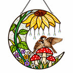 Sparrow Couple Sunflower Umbrella Crescent Moon Holographic Acrylic Suncatcher