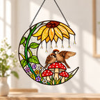 Sparrow Couple Sunflower Umbrella Crescent Moon Holographic Acrylic Suncatcher