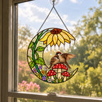 Sparrow Couple Sunflower Umbrella Crescent Moon Holographic Acrylic Suncatcher
