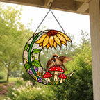 Sparrow Couple Sunflower Umbrella Crescent Moon Holographic Acrylic Suncatcher