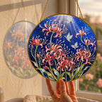 Spider lily butterfly suncatcher size chart with 3.5, 4, 6, 7.8, 9.8, and 11.8 inch options