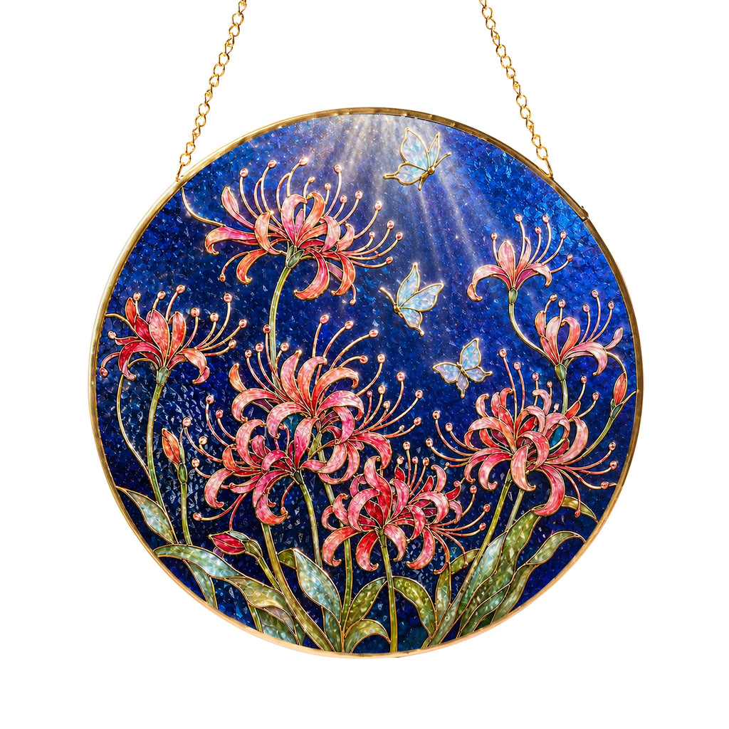Spider lily butterfly gold frame suncatcher product view