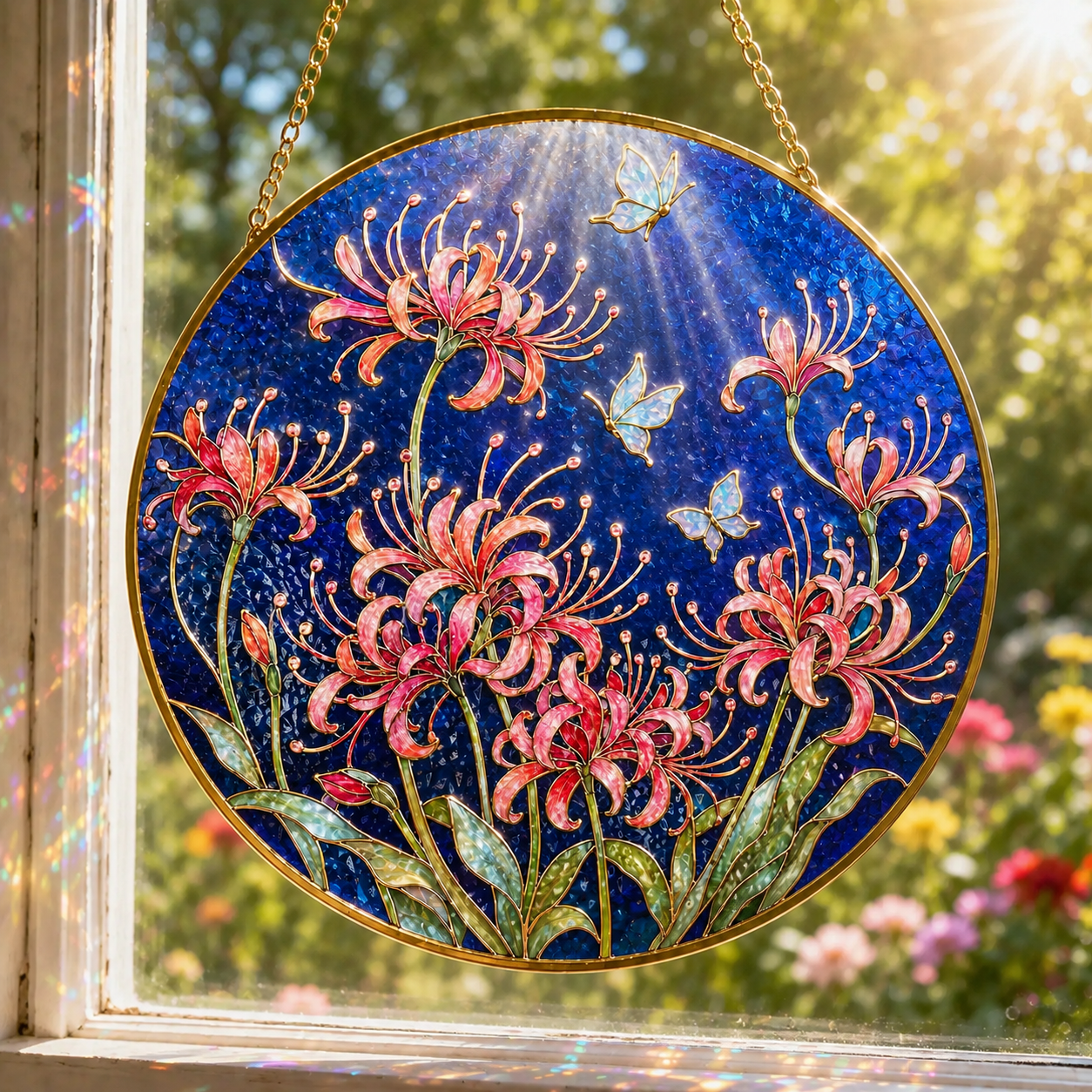 Spider lily butterfly suncatcher design detail