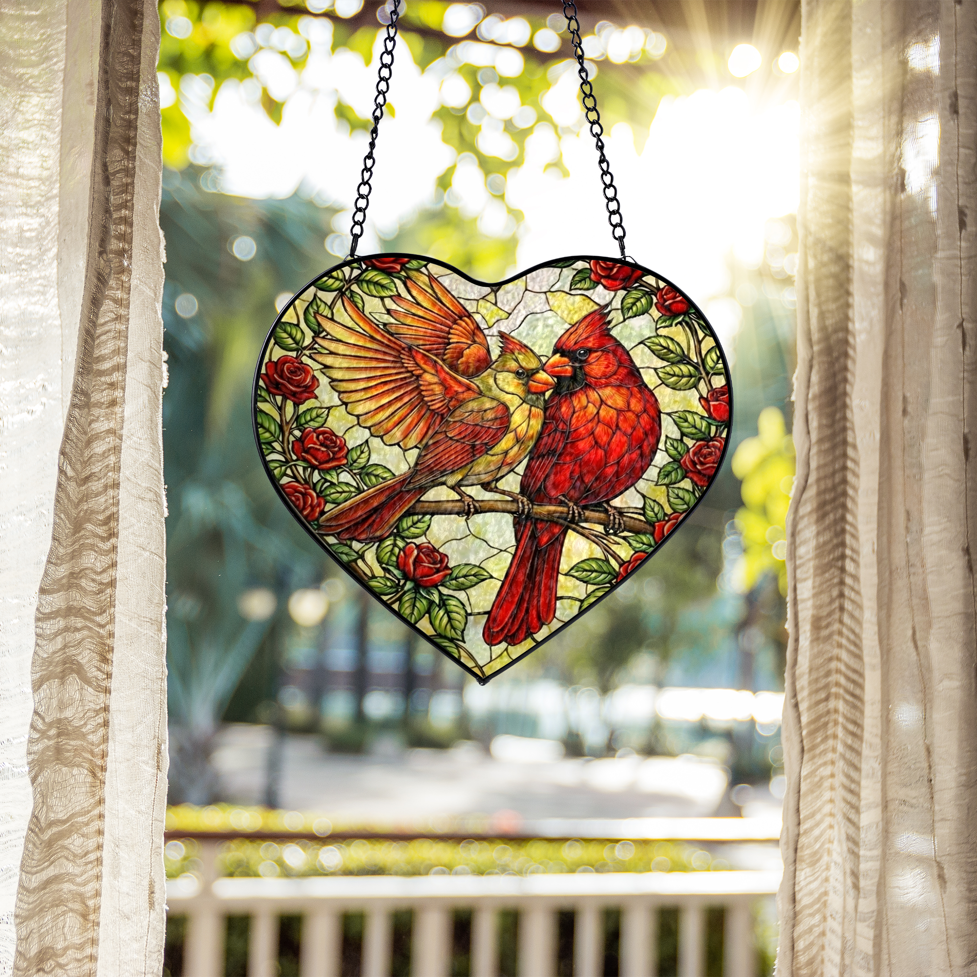 Valentine Cardinal Stained Glass Suncatcher