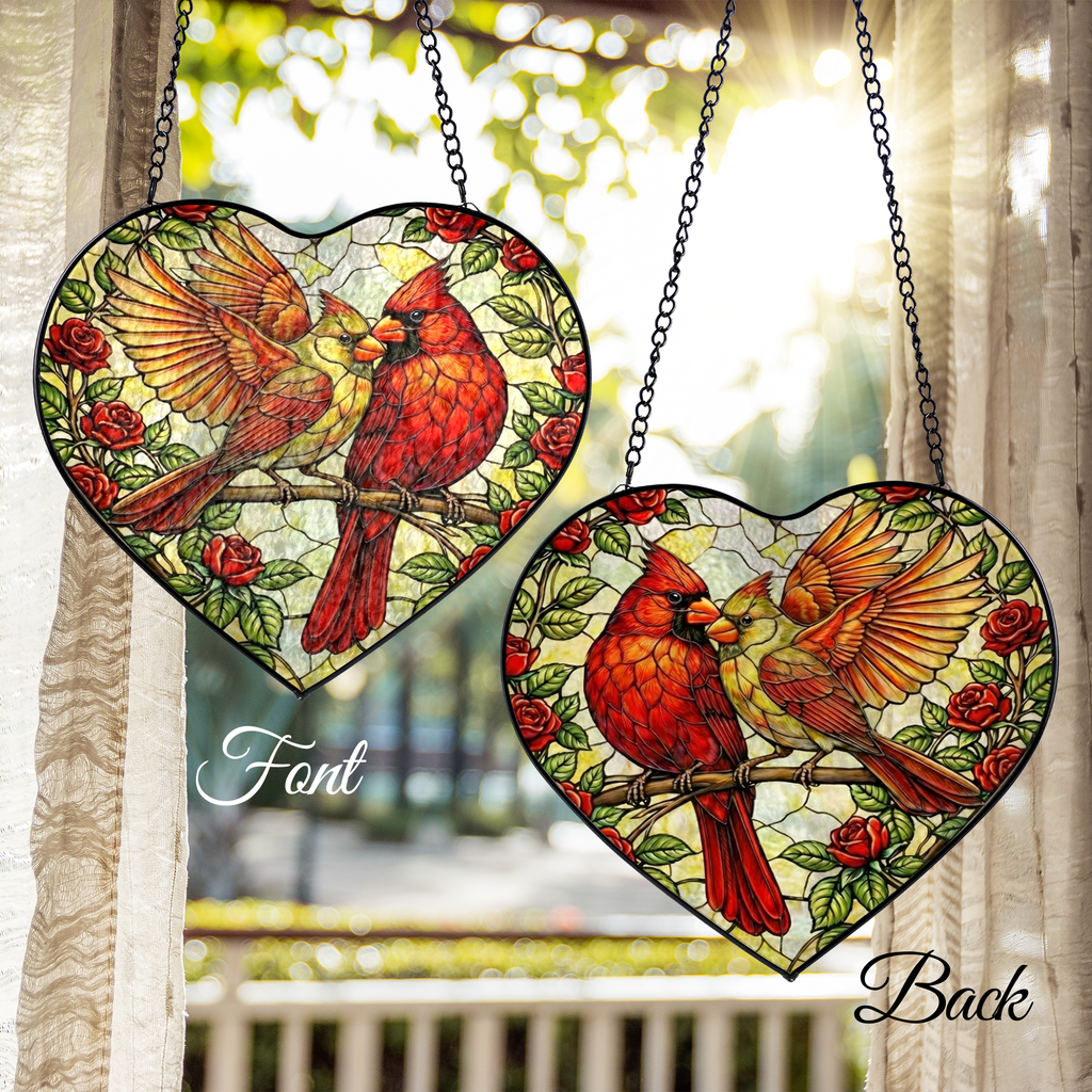 Valentine Cardinal Stained Glass Suncatcher