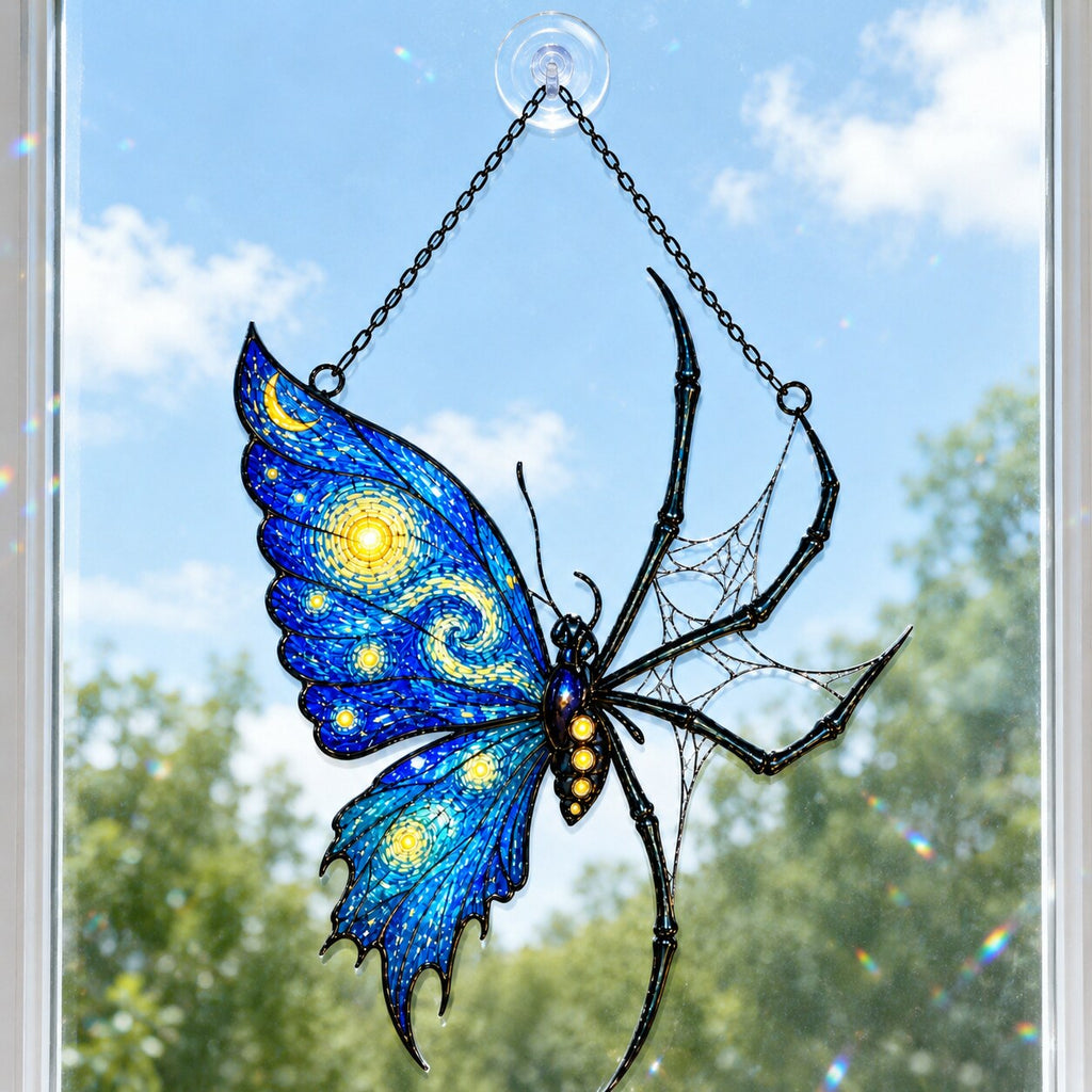 Starry Night Butterfly Spider Holographic Acrylic Suncatcher
