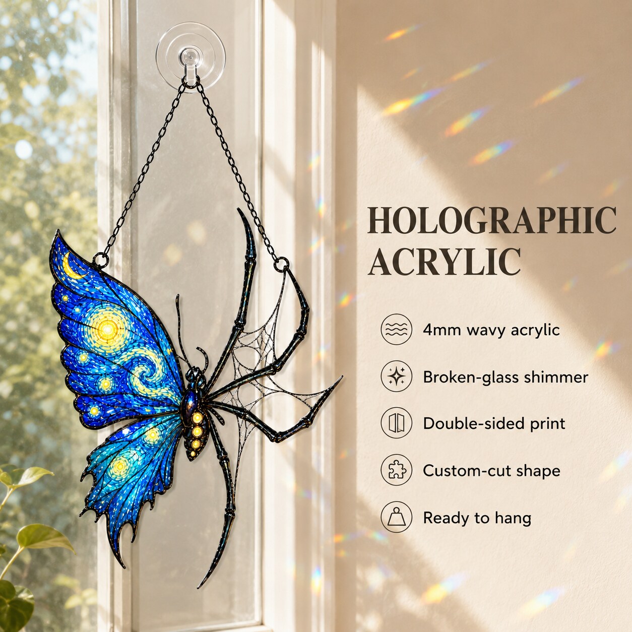 Starry Night Butterfly Spider Holographic Acrylic Suncatcher