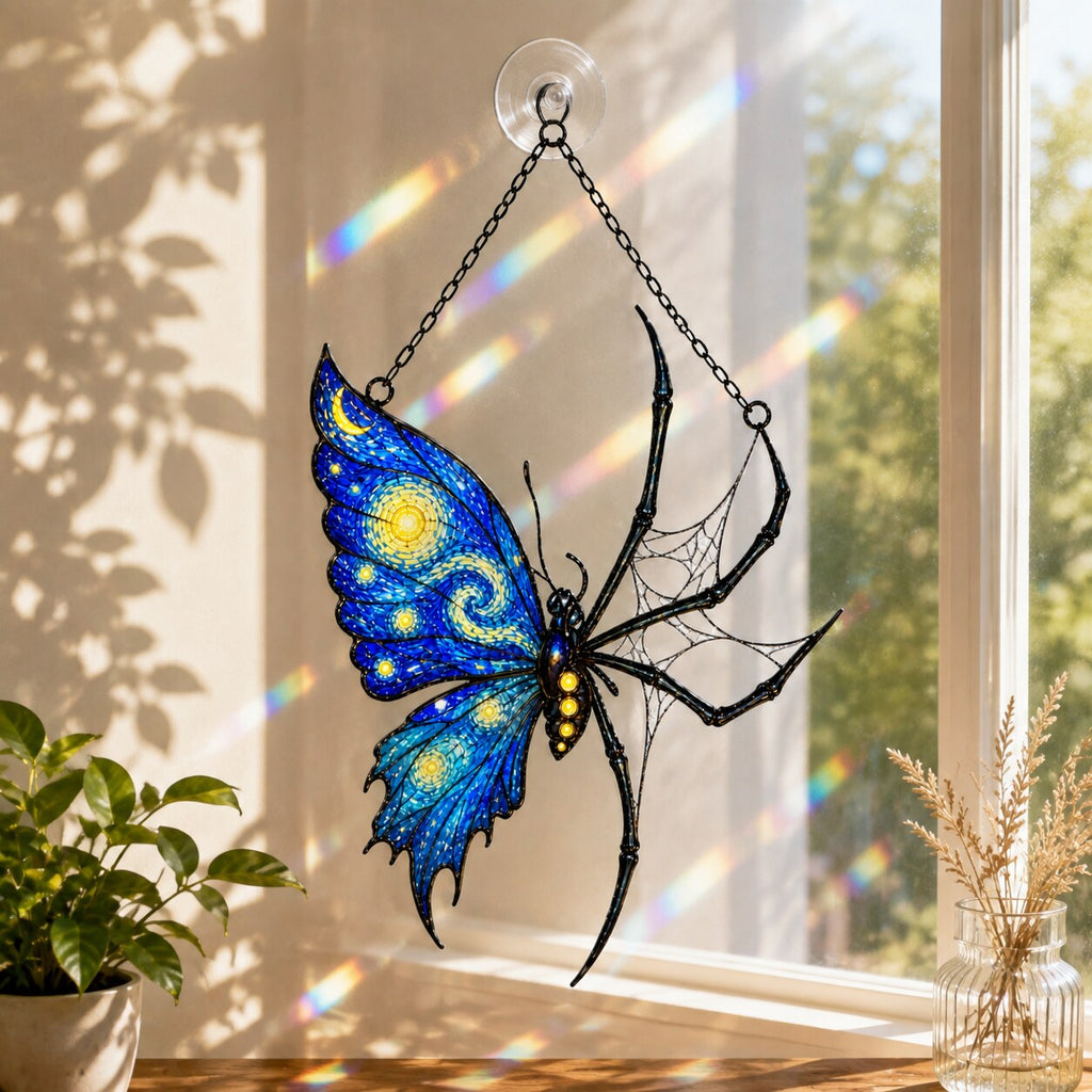 Starry Night Butterfly Spider Holographic Acrylic Suncatcher