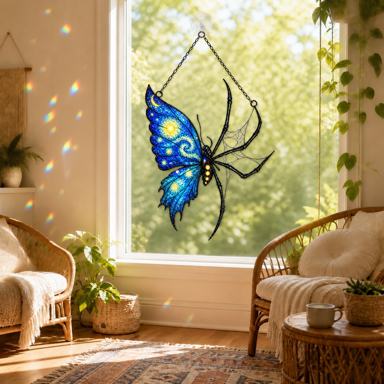 Starry Night Butterfly Spider Holographic Acrylic Suncatcher