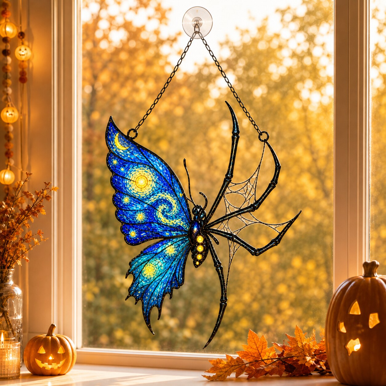 Starry Night Butterfly Spider Holographic Acrylic Suncatcher