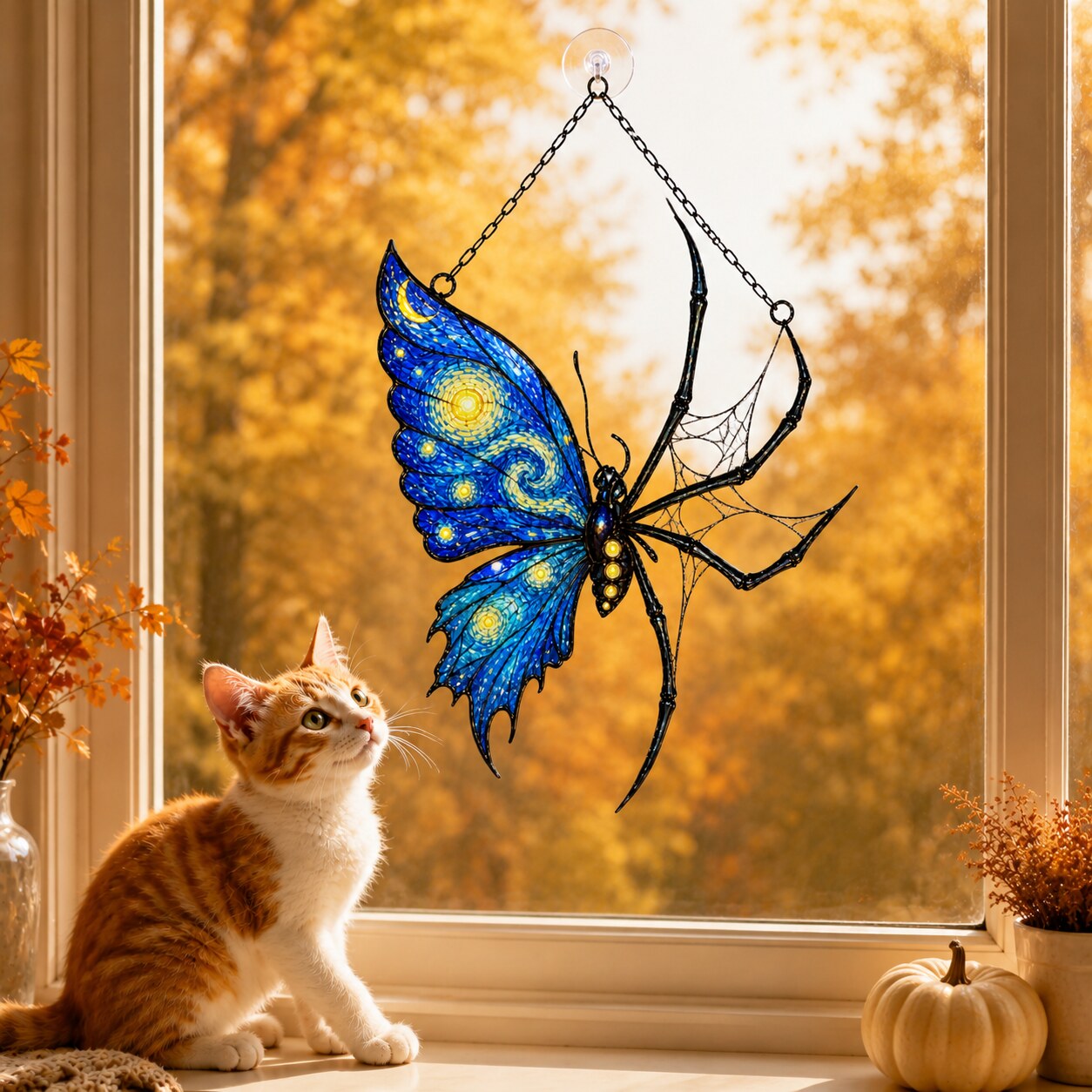 Starry Night Butterfly Spider Holographic Acrylic Suncatcher