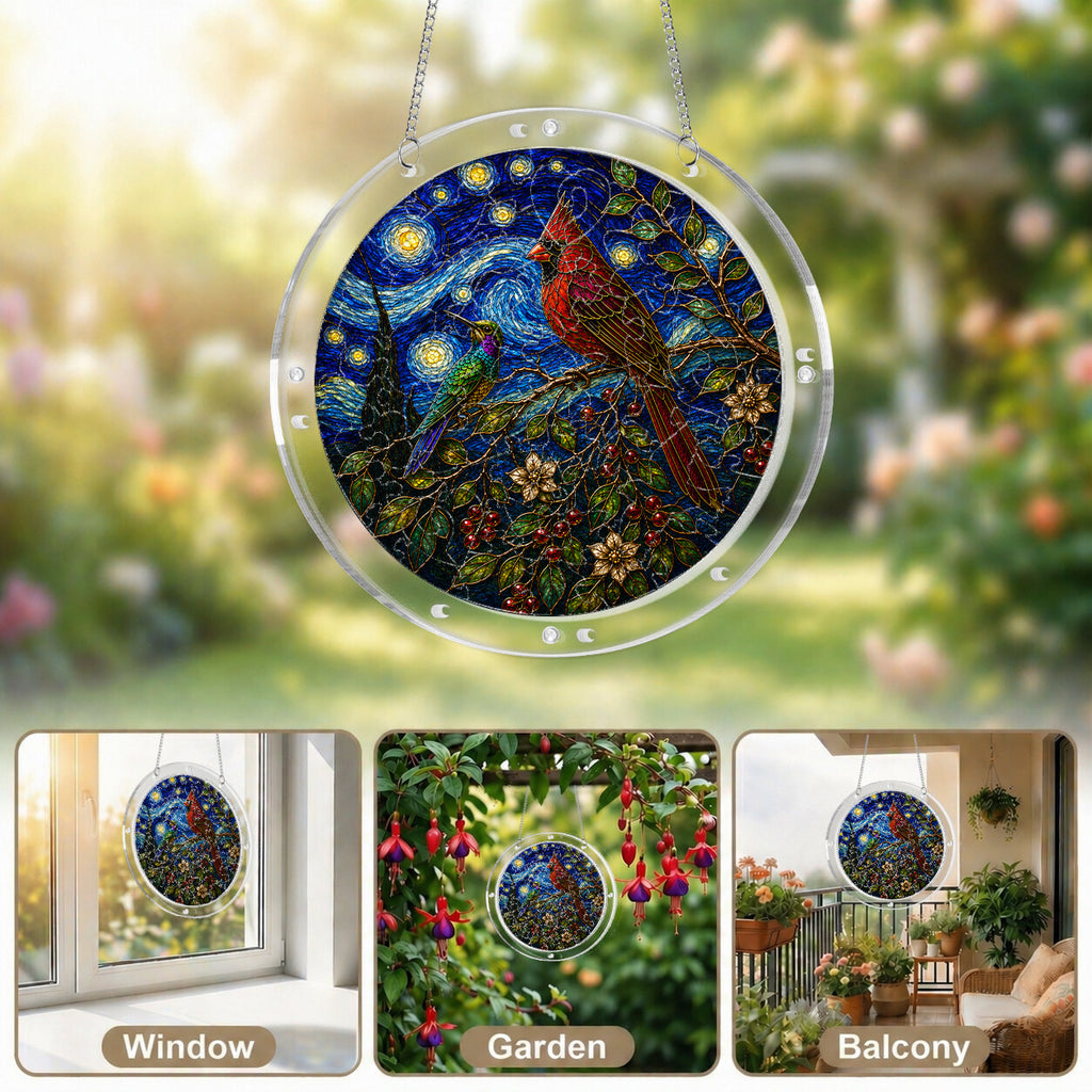 Cardinal Branch Acrylic Puzzle Suncatcher
