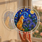 Starry night cat acrylic puzzle suncatcher, colorful DIY window decor