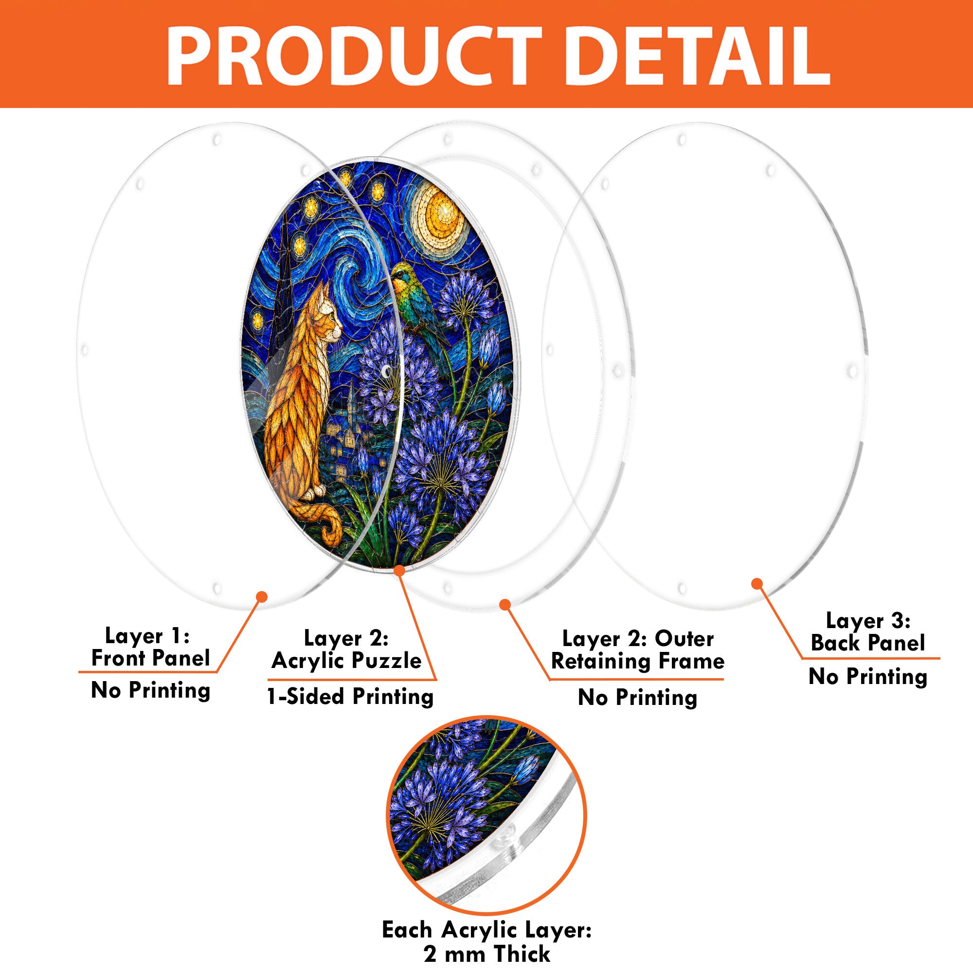 Starry night cat acrylic puzzle suncatcher, colorful DIY window decor