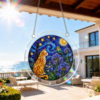Starry night cat acrylic puzzle suncatcher, colorful DIY window decor