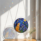Starry night cat acrylic puzzle suncatcher, colorful DIY window decor