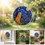 Starry night cat acrylic puzzle suncatcher, colorful DIY window decor