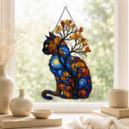 Starry Night Cat with Autumn Tree Holographic Acrylic Suncatcher