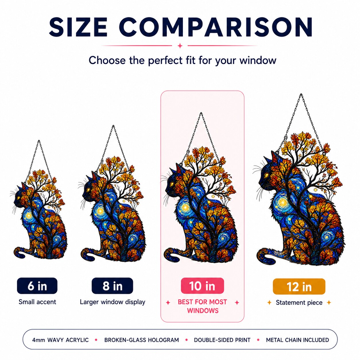 Starry Night Cat with Autumn Tree Holographic Acrylic Suncatcher