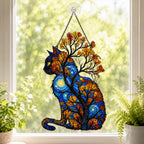 Starry Night Cat with Autumn Tree Holographic Acrylic Suncatcher