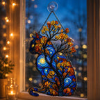 Starry Night Cat with Autumn Tree Holographic Acrylic Suncatcher