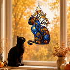 Starry Night Cat with Autumn Tree Holographic Acrylic Suncatcher