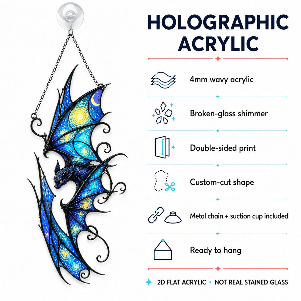 Starry Night Dragon Holographic Acrylic Suncatcher
