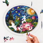Starry night lotus acrylic puzzle suncatcher, calming DIY stained-glass-style window decor